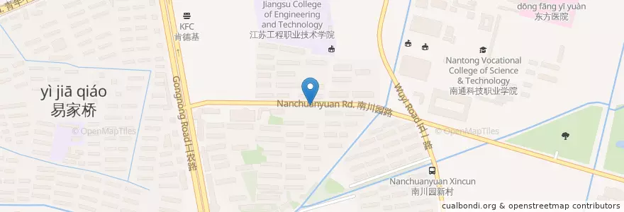 Mapa de ubicacion de 南川园农贸市场 en چین, 南通市, 崇川区, 学田街道, 文峰街道.