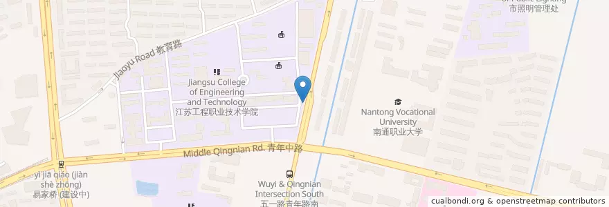 Mapa de ubicacion de 荷兰街对面 en 中国, 南通市, 崇川区, 学田街道.