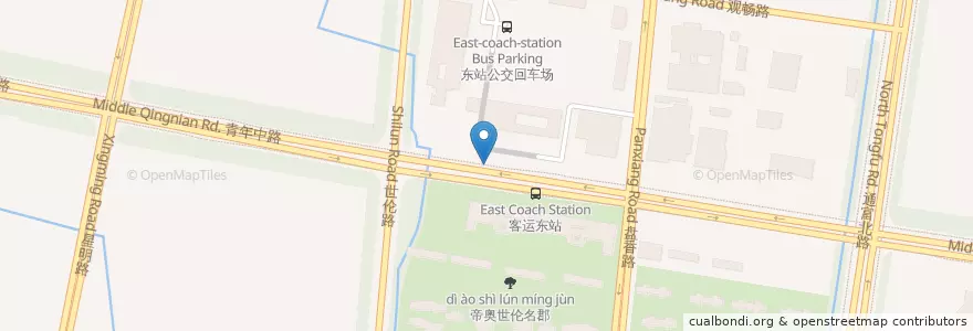 Mapa de ubicacion de 汽车东站 en China, 南通市, 崇川区, 观音山街道.