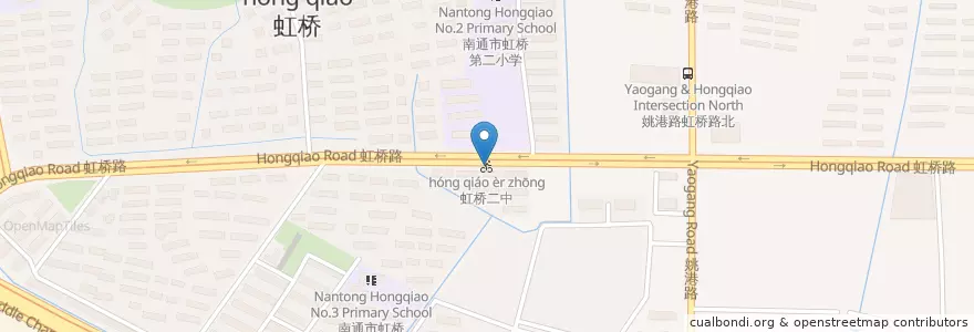 Mapa de ubicacion de 虹桥二中 en Çin, 南通市, 崇川区, 虹桥街道.