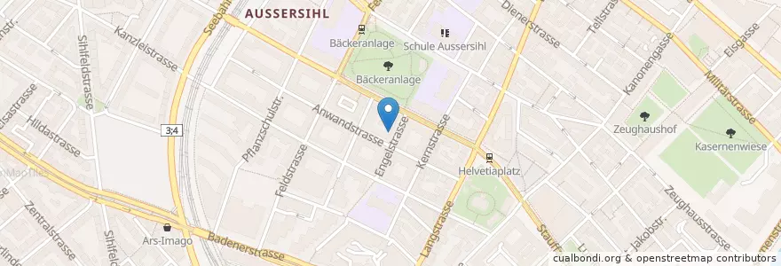 Mapa de ubicacion de Cafe le mur en Schweiz, Zürich, Bezirk Zürich, Zürich.