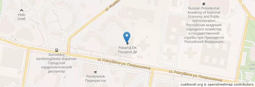 Mapa de ubicacion de Пекарня ДК en Russie, District Fédéral Central, Moscou, Западный Административный Округ, Район Тропарёво-Никулино.