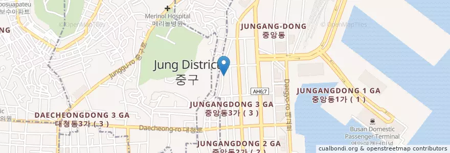 Mapa de ubicacion de 중구 en 대한민국, 부산, 중구, 동광동.