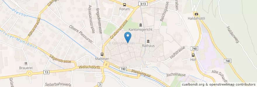 Mapa de ubicacion de Kornplatz en Suiza, Grisones, Plessur, Chur.