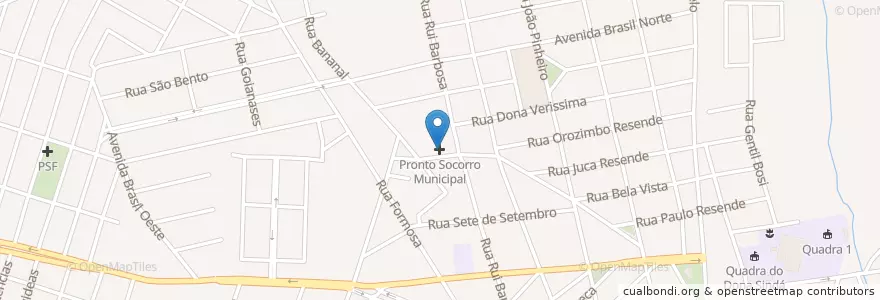 Mapa de ubicacion de Pronto Socorro Municipal en ブラジル, 南東部地域, ミナス ジェライス, Microrregião Patrocínio, Região Geográfica Intermediária De Uberlândia, Monte Carmelo.