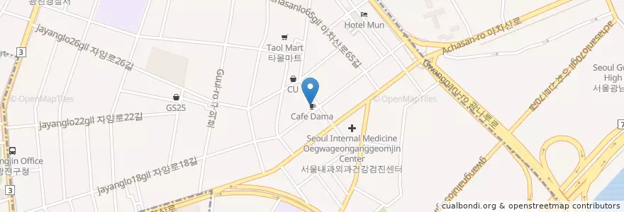 Mapa de ubicacion de Cafe Dama en Республика Корея, Сеул, 광진구, 구의3동.