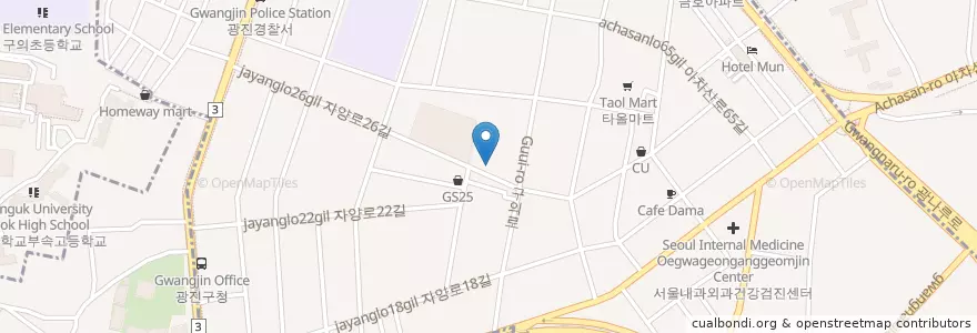 Mapa de ubicacion de O;Brown Coffee & Dishes en Korea Selatan, 서울, 광진구, 구의1동.