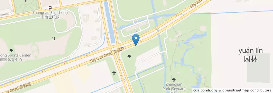 Mapa de ubicacion de 啬园景区 en 중국, 南通市, 崇川区, 狼山镇街道.