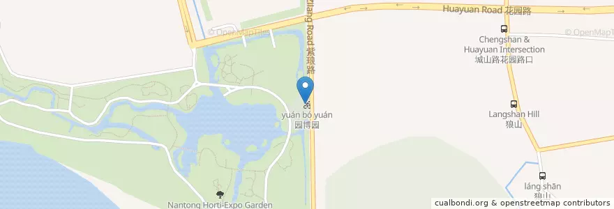 Mapa de ubicacion de 园博园 en 中国, 南通市, 崇川区, 狼山镇街道.
