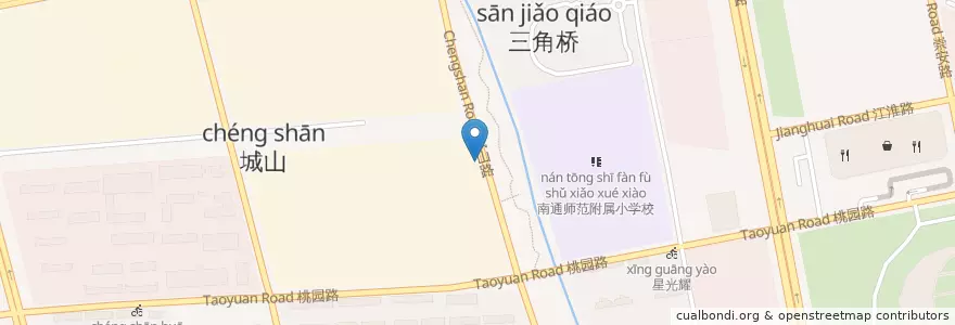 Mapa de ubicacion de 城山路与桃园路口西北 en China, Nantong City, Chongchuan District, 狼山镇街道.