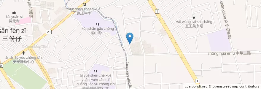 Mapa de ubicacion de 臺南市永康區六合里活動中心 en Taiwan, 臺南市, 永康區.