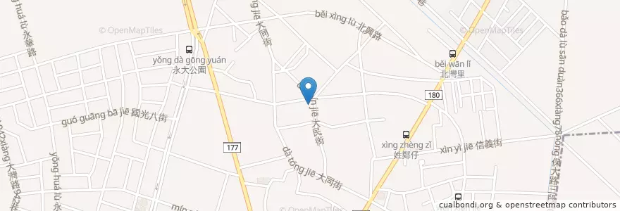 Mapa de ubicacion de 臺南市永康區北灣里活動中心 en Taiwan, Tainan, Yongkang District.