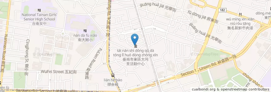 Mapa de ubicacion de 臺南市東區大同里活動中心 en Taiwan, Tainan, 東區.