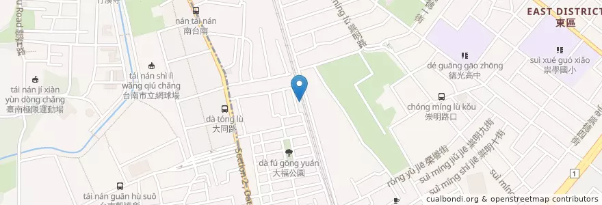 Mapa de ubicacion de 臺南市東區大福里活動中心 en Tayvan, 臺南市, 東區.