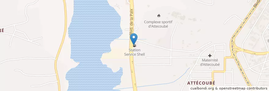 Mapa de ubicacion de Station Service Shell en Costa De Marfil, Abiyán, Attécoubé.