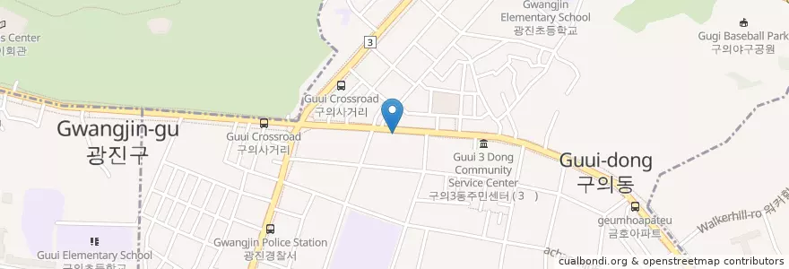 Mapa de ubicacion de IBK en Corée Du Sud, Séoul, 광진구, 구의1동, 구의2동.