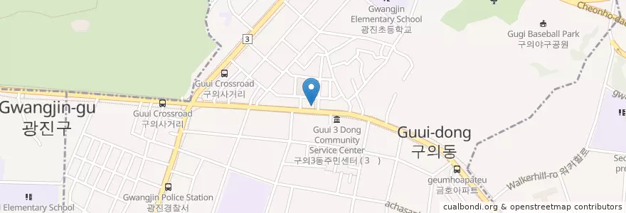 Mapa de ubicacion de Roasting point en Coreia Do Sul, Seul, 광진구, 구의2동.