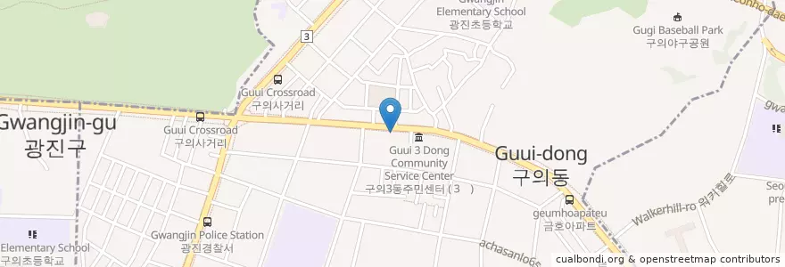 Mapa de ubicacion de Pizza Alvolo en South Korea, Seoul, Gwangjin-Gu, Guui 1(Il)-Dong, Guui 2(I)-Dong.