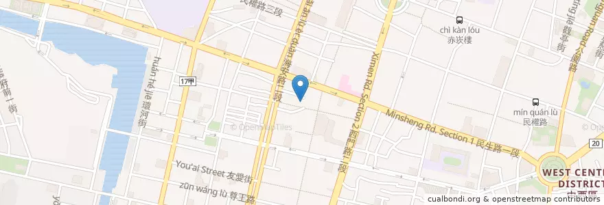 Mapa de ubicacion de 臺南市中西區中正里活動中心 en Taiwán, 臺南市, 中西區.