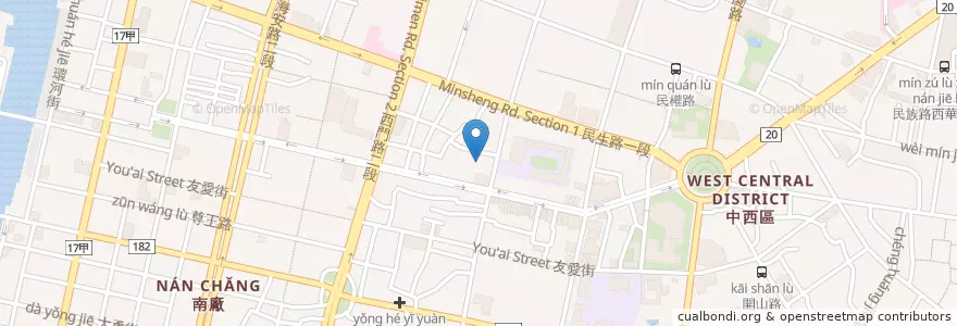 Mapa de ubicacion de 臺南市中西區建國里活動中心 en Taiwan, 臺南市, 中西區.