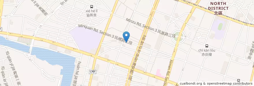 Mapa de ubicacion de 臺南市中西區民權里活動中心 en تایوان, 臺南市, 中西區.
