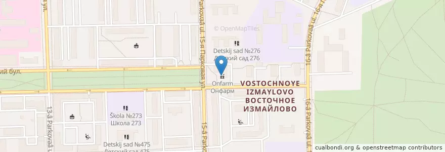 Mapa de ubicacion de Онфарм en Rússia, Distrito Federal Central, Москва, Восточный Административный Округ, Район Восточное Измайлово.