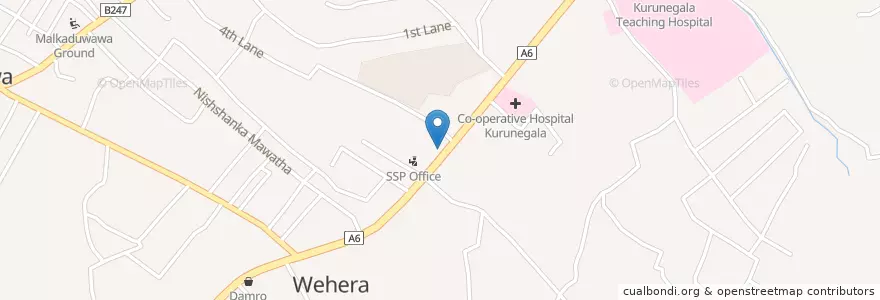 Mapa de ubicacion de Bravo Restaurant en سری‌لانکا, වයඹ පළාත, කුරුණෑගල දිස්ත්‍රික්කය, Kurunegala M.C. Limit.