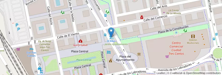 Mapa de ubicacion de 3CBike en Spanien, Autonome Gemeinschaft Madrid, Autonome Gemeinschaft Madrid, Área Metropolitana De Madrid Y Corredor Del Henares, Tres Cantos.