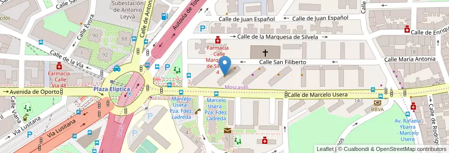 Mapa de ubicacion de 4 Faroles en اسپانیا, بخش خودمختار مادرید, بخش خودمختار مادرید, Área Metropolitana De Madrid Y Corredor Del Henares, مادرید.