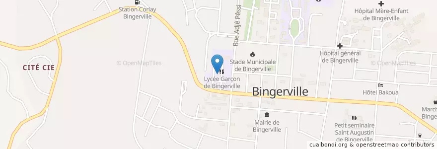 Mapa de ubicacion de Lycée Garçon de Bingerville en Côte D’Ivoire, Abidjan, Bingerville.
