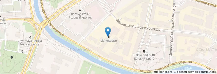Mapa de ubicacion de Marketplace en Russland, Föderationskreis Nordwest, Oblast Leningrad, Sankt Petersburg, Приморский Район, Округ Чёрная Речка.