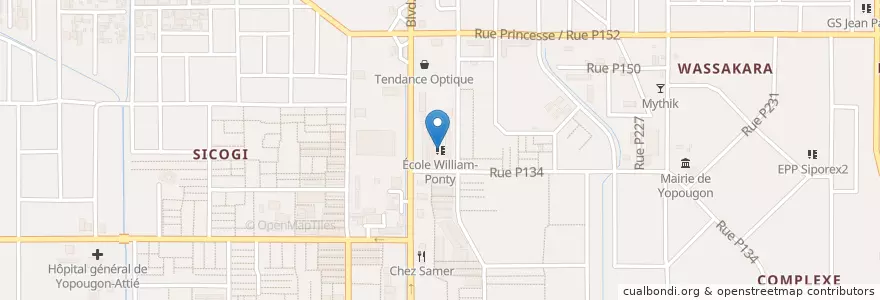Mapa de ubicacion de École William-Ponty en コートジボワール, アビジャン, Yopougon.