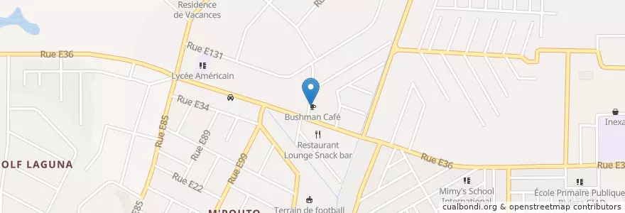 Mapa de ubicacion de Bushman Café en コートジボワール, アビジャン, Cocody.