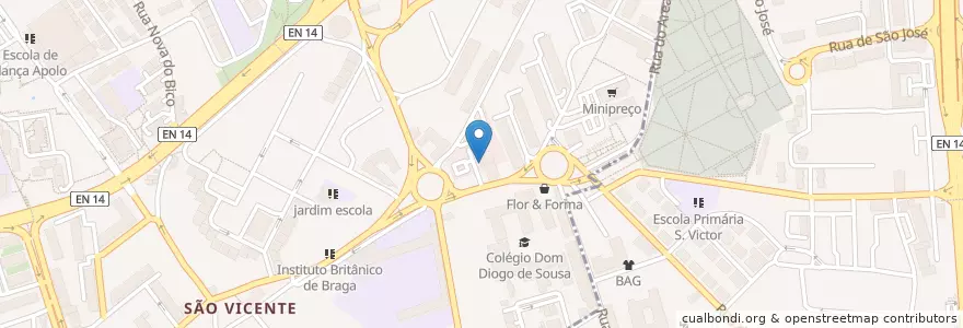 Mapa de ubicacion de CTT - Rotunda en البرتغال, المنطقة الشمالية (البرتغال), براغا, كافادو, براغا, São Vítor.