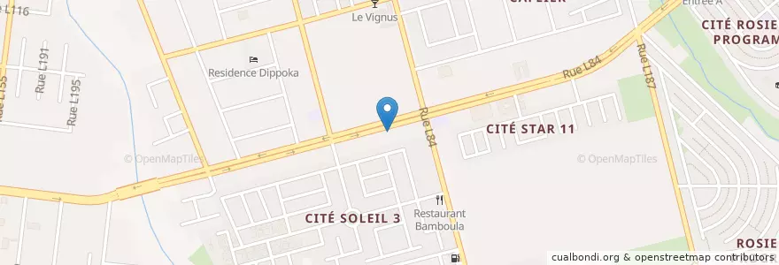 Mapa de ubicacion de Seventy-Four Restaurant en コートジボワール, アビジャン, Cocody.