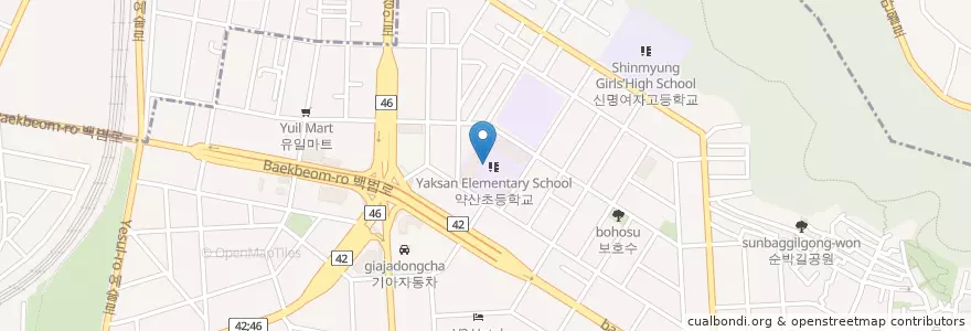 Mapa de ubicacion de 인천 약산 초등학교 en 大韓民国, 仁川広域市, 南洞区, 간석동.