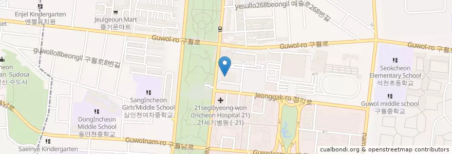 Mapa de ubicacion de 인천 중앙도서관 en Coreia Do Sul, 인천, 남동구, 간석동.