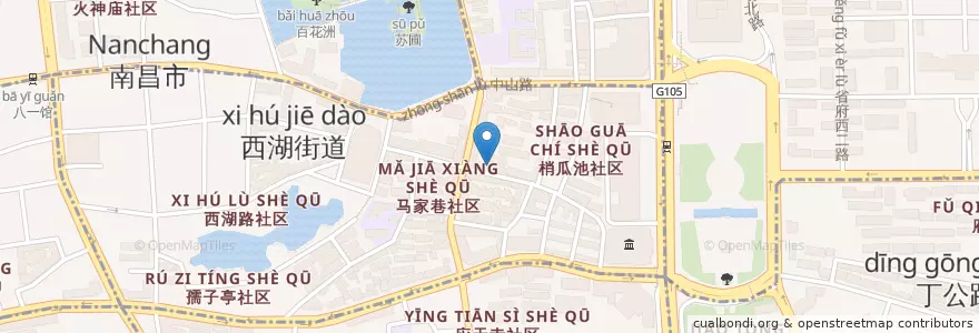 Mapa de ubicacion de 康王庙社区居委会 en Chine, Jiangxi, Nanchang, 西湖街道.