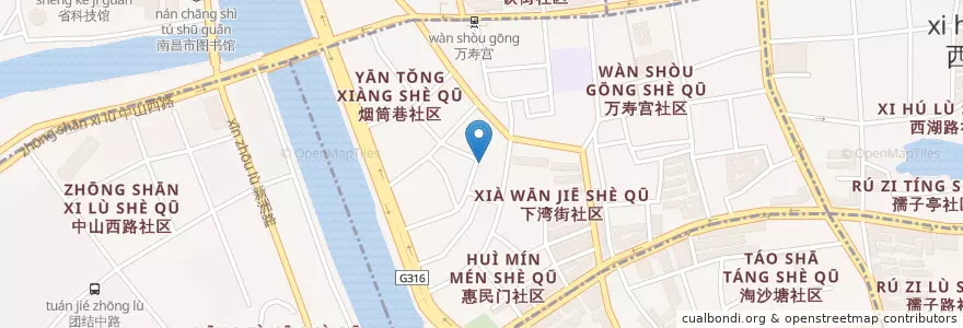 Mapa de ubicacion de 直冲巷社区居委会 en 中国, 江西省, 南昌市, 西湖区, 广润门街道.