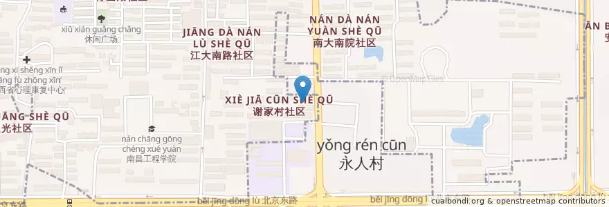 Mapa de ubicacion de 谢家村社区居委会 en China, Jiangxi, Nanchang, 青山湖区, 塘山镇.