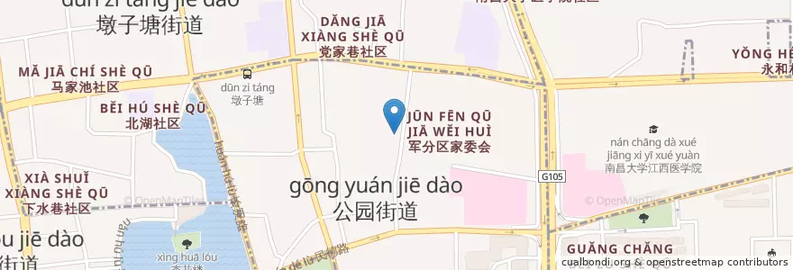 Mapa de ubicacion de 戴家巷社区居委会 en Китай, Цзянси, Наньчан, 东湖区, 墩子塘街道, 公园街道.
