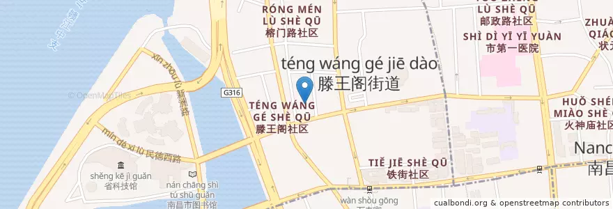 Mapa de ubicacion de 章江路社区居委会 en 中国, 江西省, 南昌市, 东湖区, 滕王阁街道.