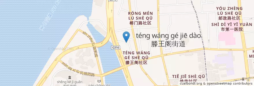 Mapa de ubicacion de 滕王阁社区居委会 en 中国, 江西省, 南昌市, 东湖区, 滕王阁街道.