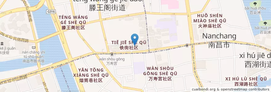 Mapa de ubicacion de 铁街社区居委会 en Cina, Jiangxi, Nanchang, 东湖区, 滕王阁街道.