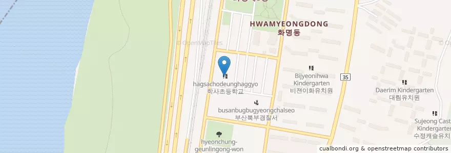 Mapa de ubicacion de 학사초등학교 en كوريا الجنوبية, بسان, 북구, 화명동.