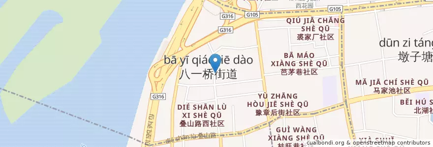 Mapa de ubicacion de 大士院北区社区居委会 en China, Jiangxi, 南昌市, 东湖区, 八一桥街道.