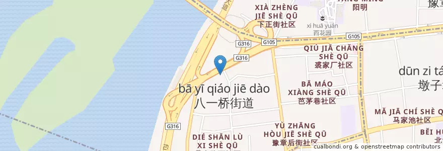 Mapa de ubicacion de 大士院西区社区居委会 en الصين, جيانغشي, نانتشانغ, 东湖区, 八一桥街道.