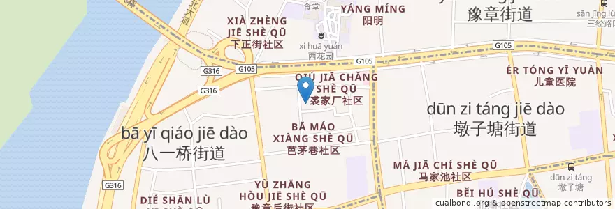 Mapa de ubicacion de 裘家厂社区居委会 en الصين, جيانغشي, نانتشانغ, 东湖区, 八一桥街道.