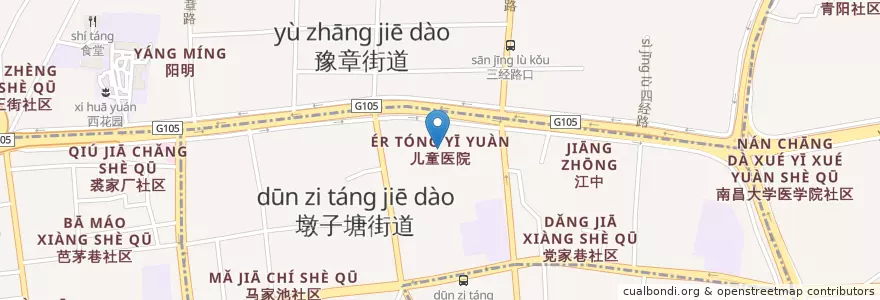 Mapa de ubicacion de 儿童医院 en 중국, 장시성, 난창시, 东湖区, 墩子塘街道.