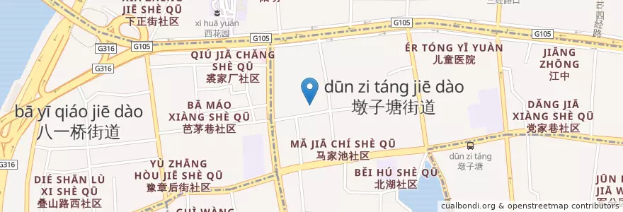 Mapa de ubicacion de 右营街社区居委会 en China, Jiangxi, 南昌市, 东湖区.